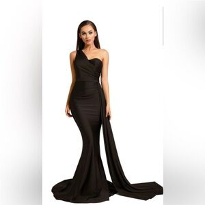 Portia and Scarlett Black One-Shoulder Gown